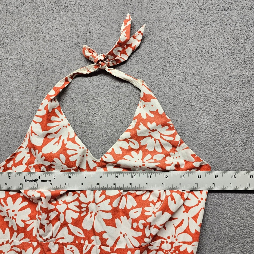 Ann Taylor Midi Dress Womens Size 2 Orange White Floral Halter Neck Back Zip - Picture 4 of 10